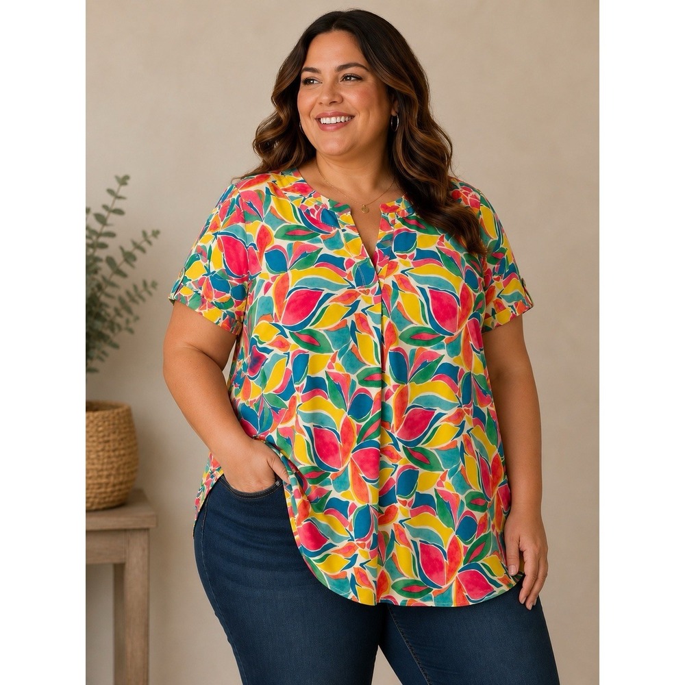 Dear Scarlett Plus Size Women's Top Blouse 2X Yellow Blue Green Pink NWT